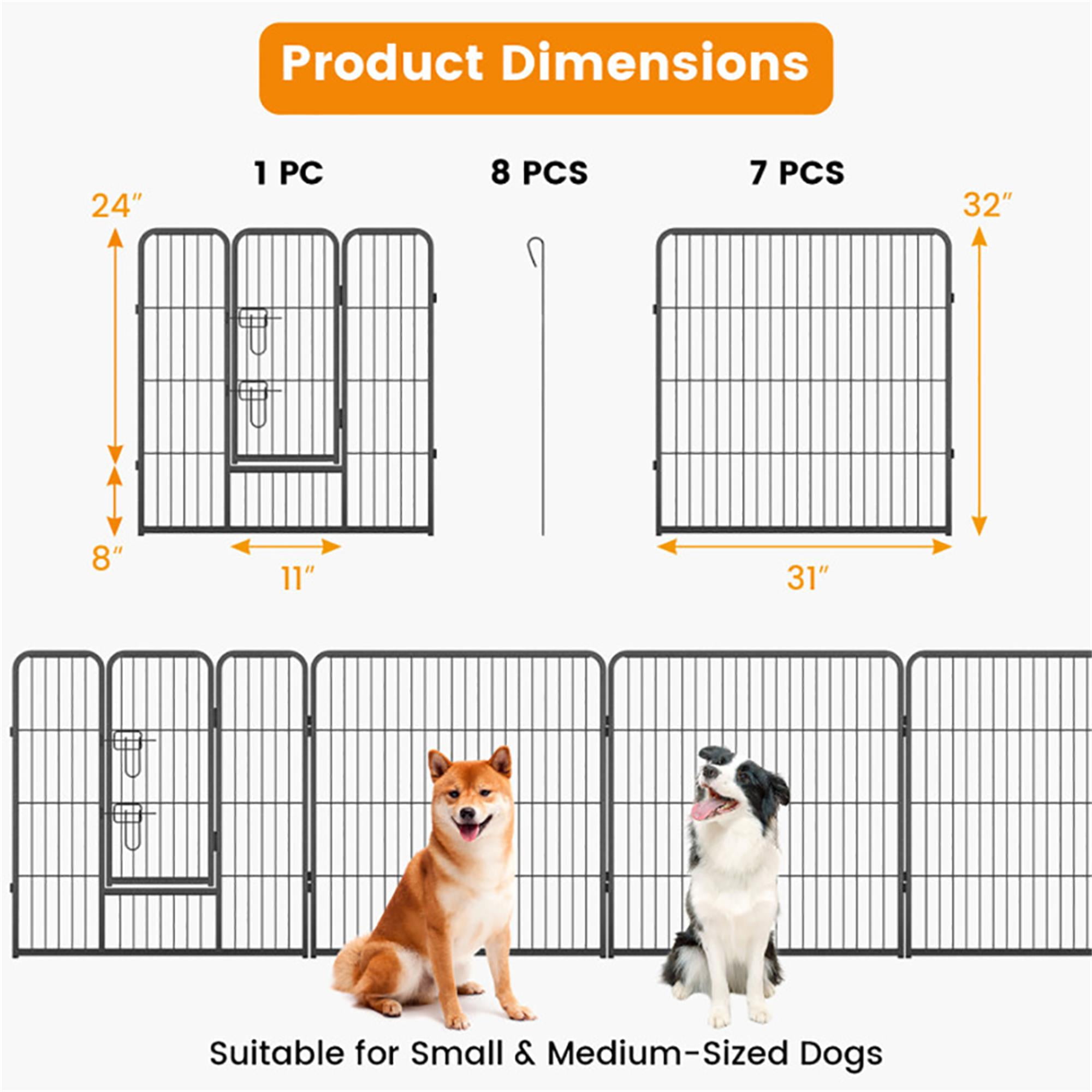 Demi Bonn 31"x32" Dog Playpen Outdoor 8-Panels Dog Pen Large Indoor Metal Puppy Pet Playpen for Small Dogs Run Fence, Black