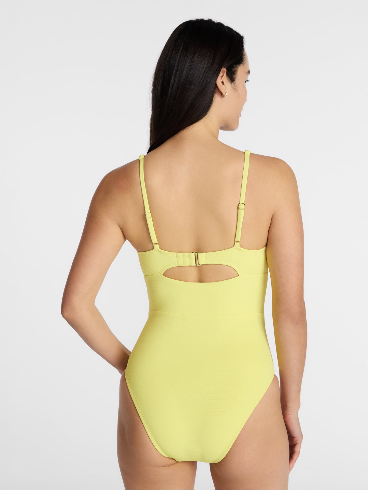 Time and Tru Women's Ribbed Plunge One Piece Swimsuit, Sizes XS-3X