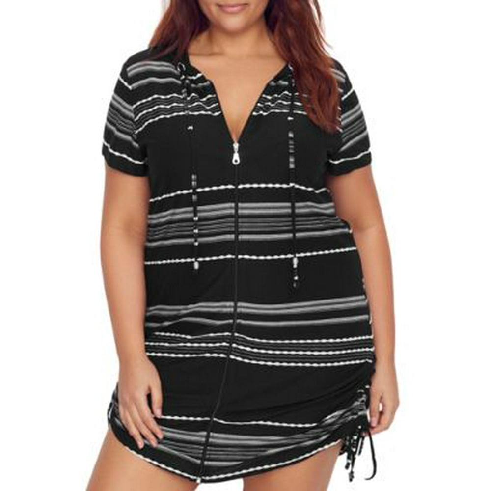 Dotti Dotti Womens Plus Size Dahlia Stripe Hooded CoverUp Style