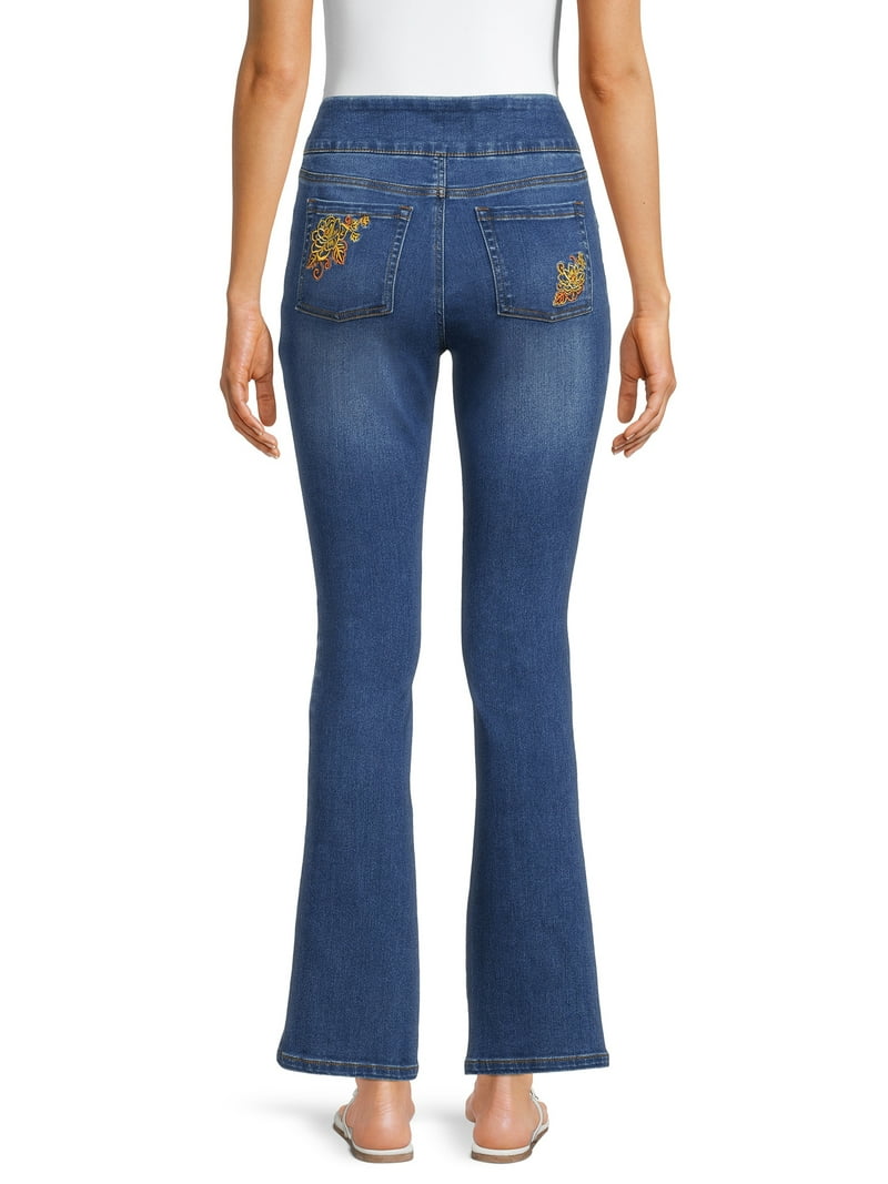 The Pioneer Woman Pull On Embroidered Bootcut Jeans, 32” Inseam