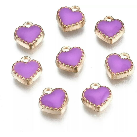 U8MO 6 Tiny Heart Charms Enamel Gold Purple Love Findings Dangles Miniature