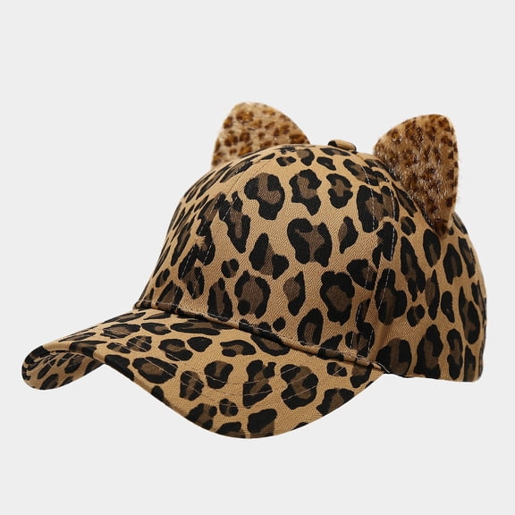 Women's Y2K Leopard Baseball Cap Faux Fur Cat Ear Adjustable Hat