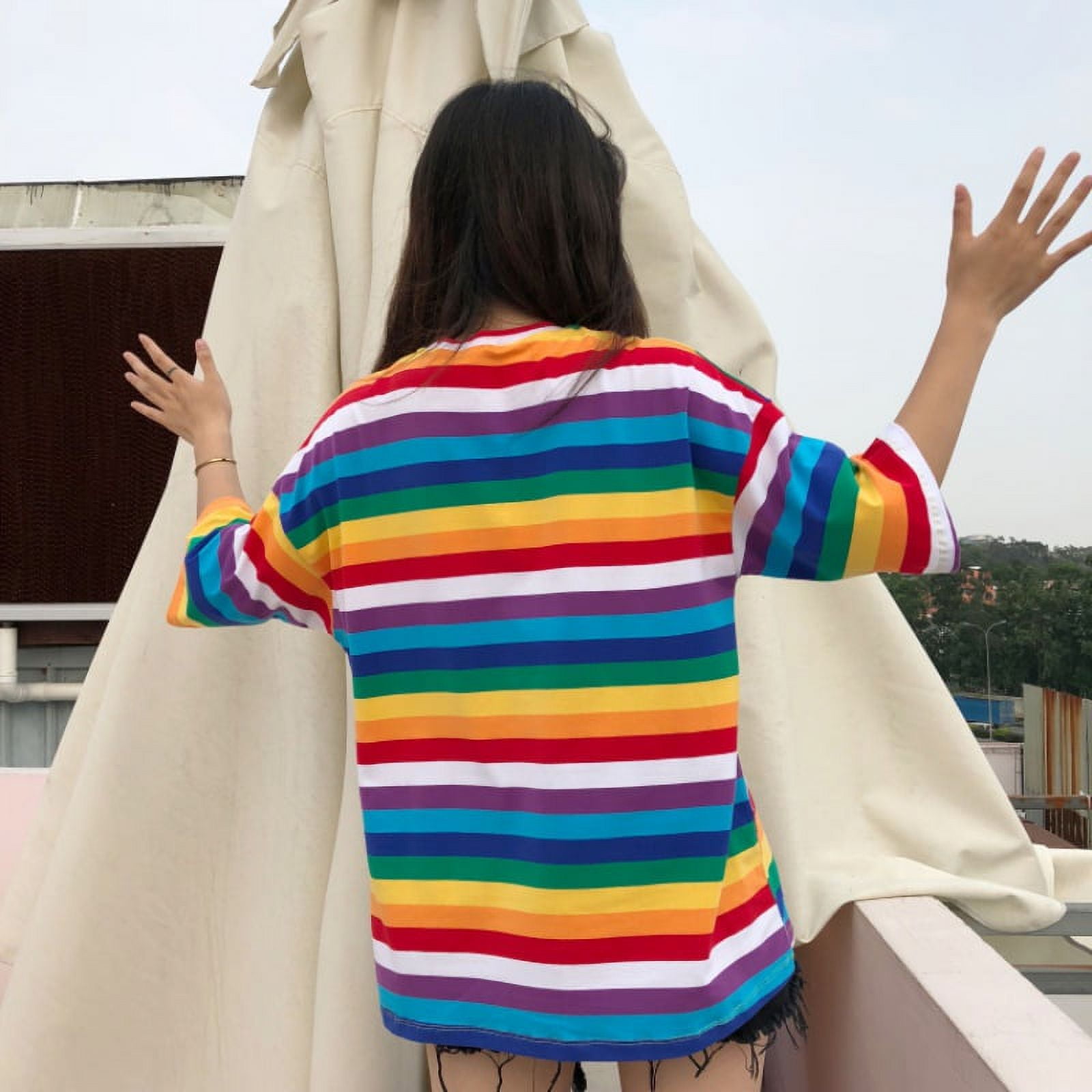 Rainbow T Shirt Women Striped Kawaii Clothes Harajuku Korean Style