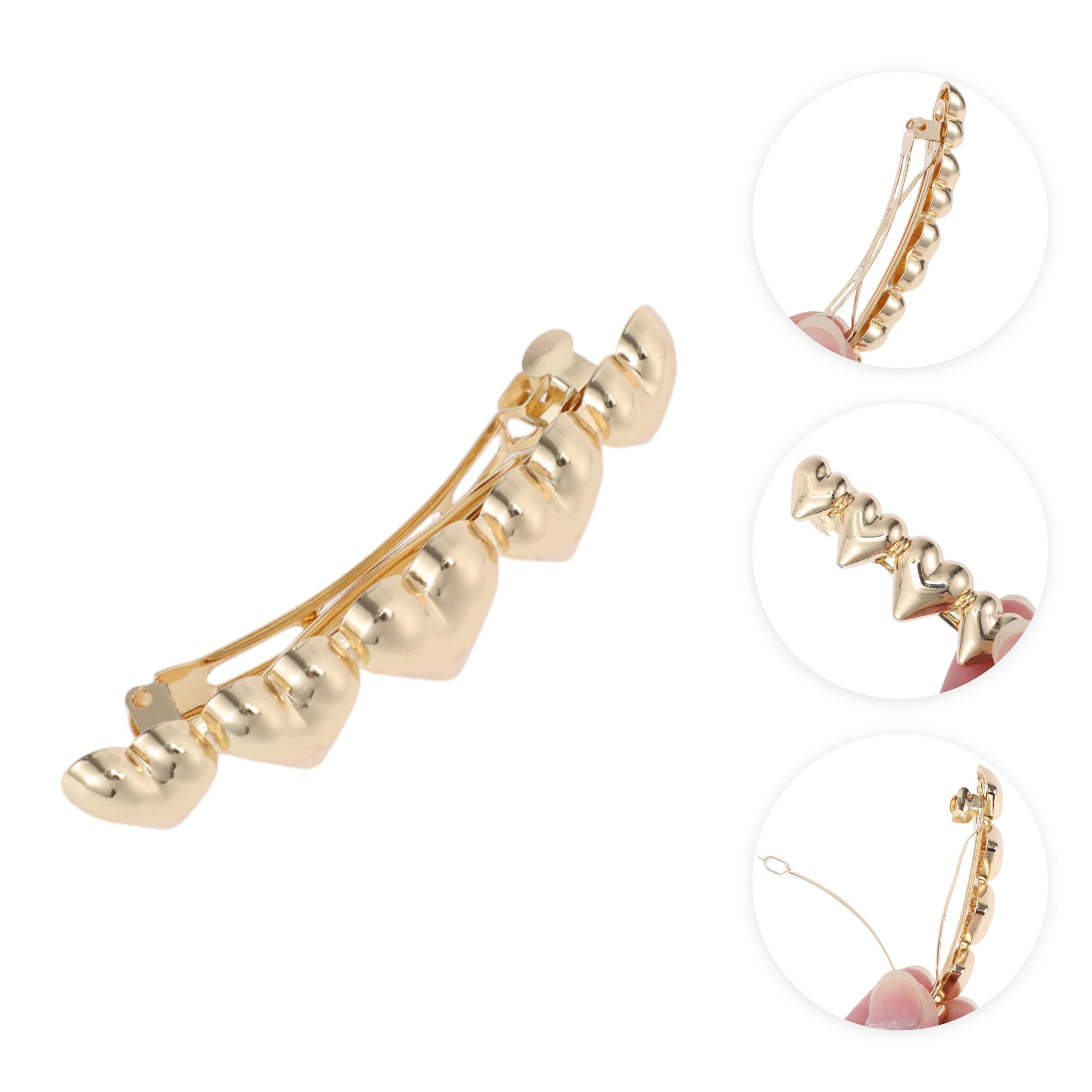 Unique Bargains Fashion Heart Home Use Hair Clips Gold Tone