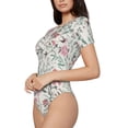 thumbnail image 2 of Haiem Fairy Floral Women's Crew Neck Short Sleeve Bodysuit Tops Stretchy Slim Basic-X-Large, 2 of 9
