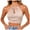 Khaki, variant on Going out Tank Tops for Women Halter Neck Tie Back Open Back Ruched Crop Tops Casual Cute Summer Dressy Blouse