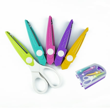 BINWISH Decorative Paper Edge Scissors Set, 5 pairs Zig Zag Edges with Portable Organizing Container