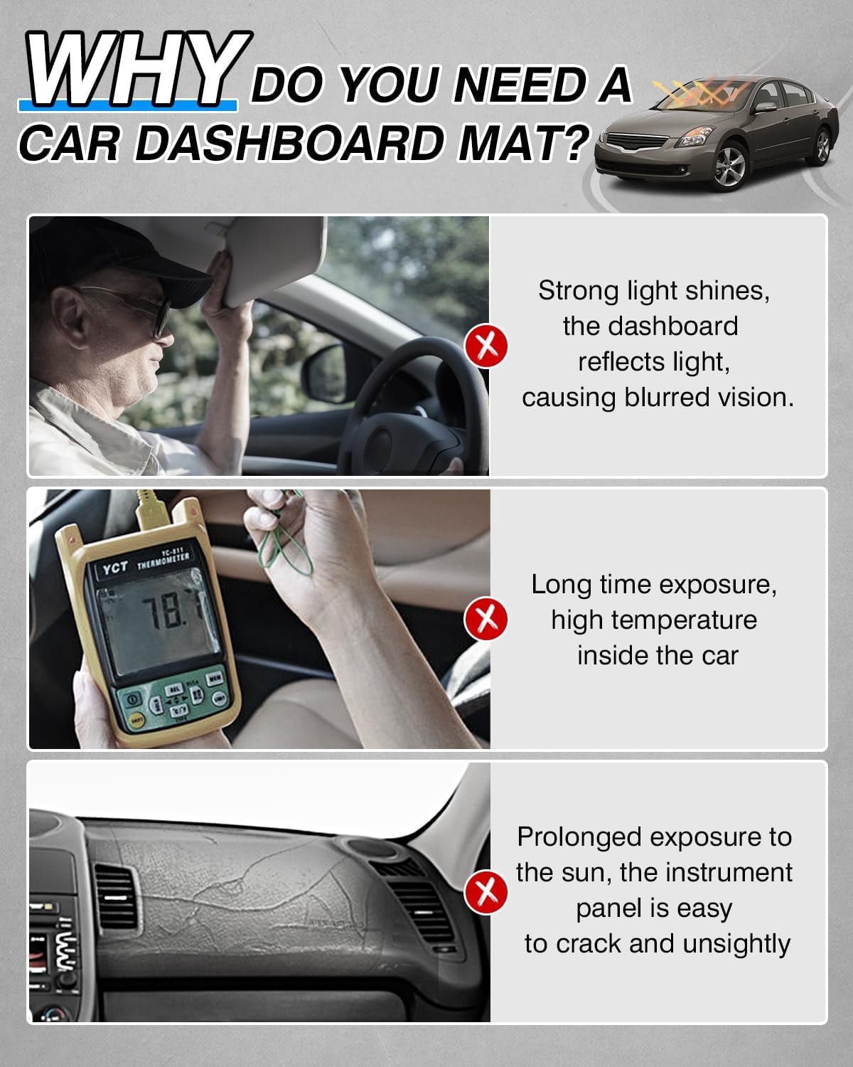Canvcle Dash Cover Compatible with Nissan Altima 2007 2008 2009 2010 2011 2012 Accessories Dashboard Cover Mat Non-Slip Carpet Sunshield Glare UV Rays Protector