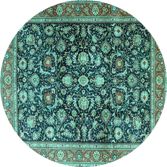 Ahgly Company Machine Washable Indoor Round Persian Turquoise Blue Traditional Area Rugs, 8' Round