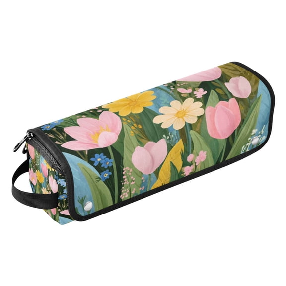 Hair Tools Storage with Heat Resistant Mat- A Bouquet Of Flowers Printed Design Curling Iron Travel Bag/Flat Iron Case for Women