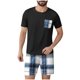 thumbnail image 1 of Mens Slim Fit Manga Corta Botón Abajo Camisas Cuello Redondo Impresión Set Deportivo, Cintura Elástica Traje Casual, 1 of 6