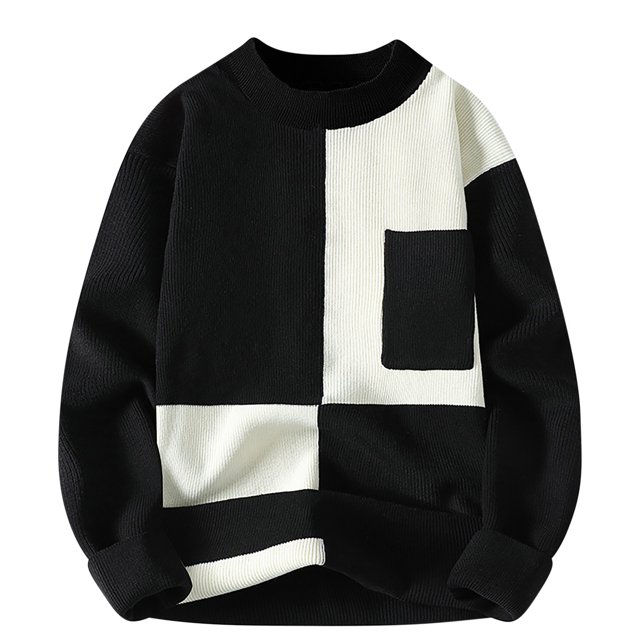Rbaofujie Chandails Mignons pour Hommes Couleur Contrastée Chandail Décontracté Col Rond Chandail Manches Longues Col Rond Haut Noir Chandails à Capuchon pour Hommes Pull