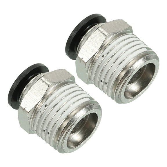 Uxcell 10mm x 1/2"NPT Male Thread Push to Connect Fittings Pneumatic Air line Quick Connect Fittings 2 Pack Silver