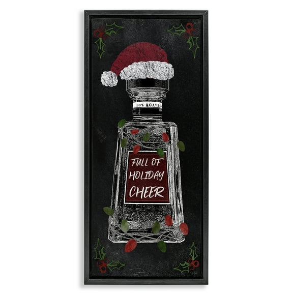 Stupell Industries Holiday Cheer Bottle Holiday Painting Black Floater Framed Canvas Art Prints Wall Art, 11 x 25