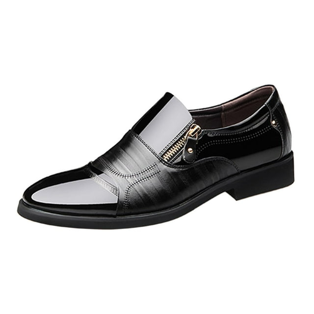 Zapatos de vestir para hombre, zapatos elegantes, zapatos bajos con punta redonda, zapatos de trabajo de cuero PU negro 46