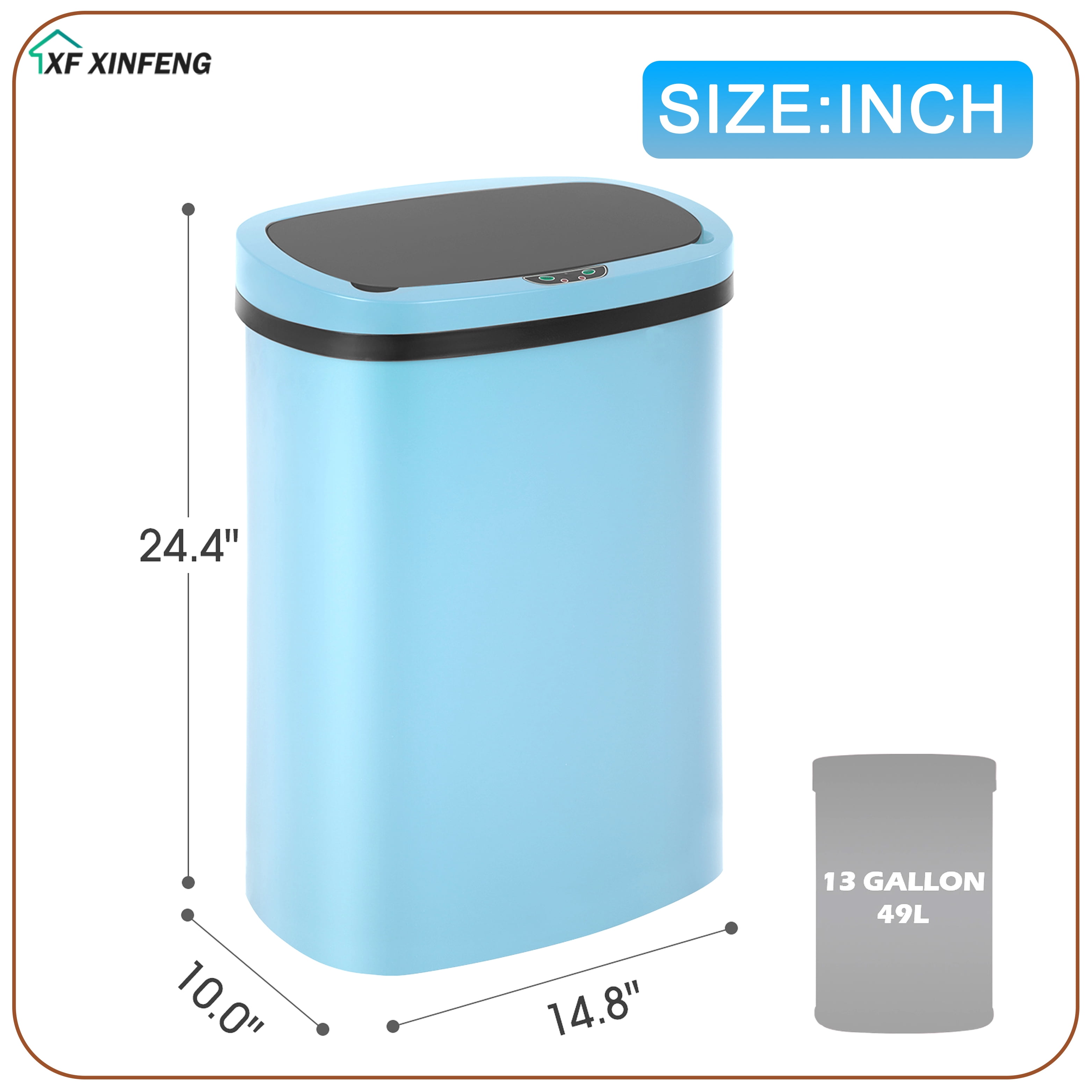 XF XINFENG 13 Gallon 49 Litre Dustbin Kitchen Trash Can with Lid Automatic Sensor Touch Bin,Garbage Can, Waste Bin, For Bathroom/Double Bed/Bedroom/Home/Office, Blue