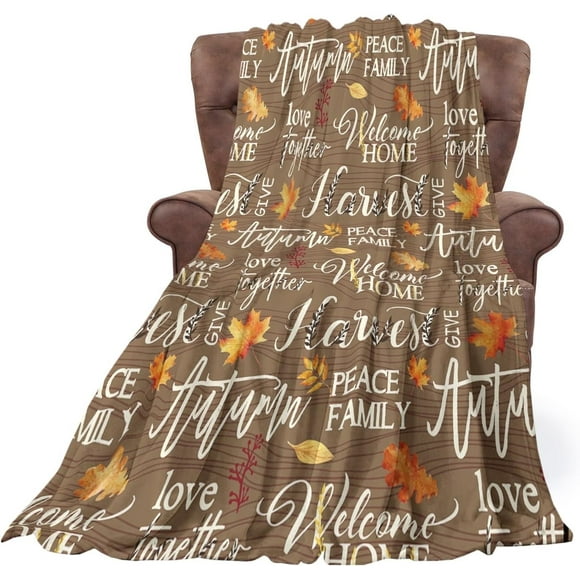 Couverture d'Automne Super Douce en Flanelle Polaire Couvertures Jetées Amour Famille Récolte Feuille d'Érable Couverture en Peluche Automne Couvertures Super Chaudes Confortables Légères Literie Saisonnière pour Enfants Adultes 60x80 Pouces