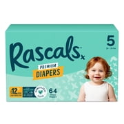 Rascals Premium Absorbent Baby Diapers Size 5, 64 Count