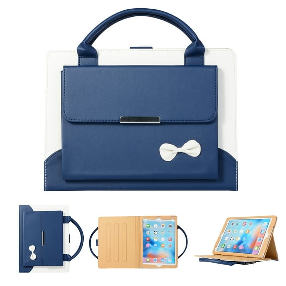 Cute Case for iPad Pro 12.9 inch 2022/2021/2020/2018, Pocket Design Auto Wake/Sleep Handbag Tablet Case with Multi-Angle Viewing Stand, PU Leather Sleeve Protection Cover, Blue
