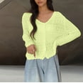 thumbnail image 5 of TKLPEHG Women's 2025 Cropped Cardigan Knitted Trendy Lightweight Solid Color Long Sleeve Button Crochet Beach Dress Top (Yellow,Free Size), 5 of 6