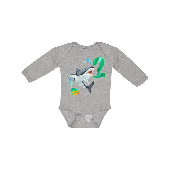 Inktastic Second Birthday Shark with Cake Boys or Girls Long Sleeve Baby Bodysuit