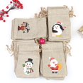 thumbnail image 2 of Bolsos de Lino Ccinee de Navidad de 36 unidades con cordones, bolsas de regalo de arpillera de Navidad con doble yute, 4 diseños de muñeco de nieve, Santa Claus, Pengu Feliz Sencillez, 2 of 5