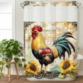 thumbnail image 3 of Vintage Rooster No Hook Shower Curtain Waterproof, Bathroom Curtains with Snap in Liners and See Through Top Window, Pastoral Floral Watercolor Animals Hotel Style Bathtub Curtains Shower 72"Wx96"L, 3 of 8