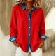 thumbnail image 1 of RKSTN Denim Patchwork Shirts for Women Oversized Lapel Button Down Long Sleeve T Shirts Top Womens Casual Plus Size Turndown Collar Vintage Loose Comfy Blouses Cardigan Jackets Fall Spring Clothes, 1 of 3