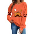 thumbnail image 3 of Women's Crewneck Pullover Sweatshirt Halloween Graphic Tops Long Sleeve Casual Fall Shirts Cute Pumpkin Candy Print Loose Fit Activewear for Festivals, 3 of 7