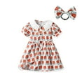 thumbnail image 2 of XFHLMJFF Girls Dresses Kids Summer Toddler Baby Print Floral Short Sleeve Headbands 2Pc Patry Birthday Sundress Size 3Y-4Y, 2 of 9