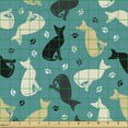 thumbnail image 2 of Ambesonne Cartoon Fabric by the Yard Upholstery, Cats and Paw Traces Graphic, 5 Yards, Sea Blue Indigo, 2 of 5
