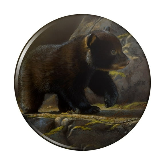 Black Bear Cub in the Morning Kitchen Refrigerator Locker Button Magnet