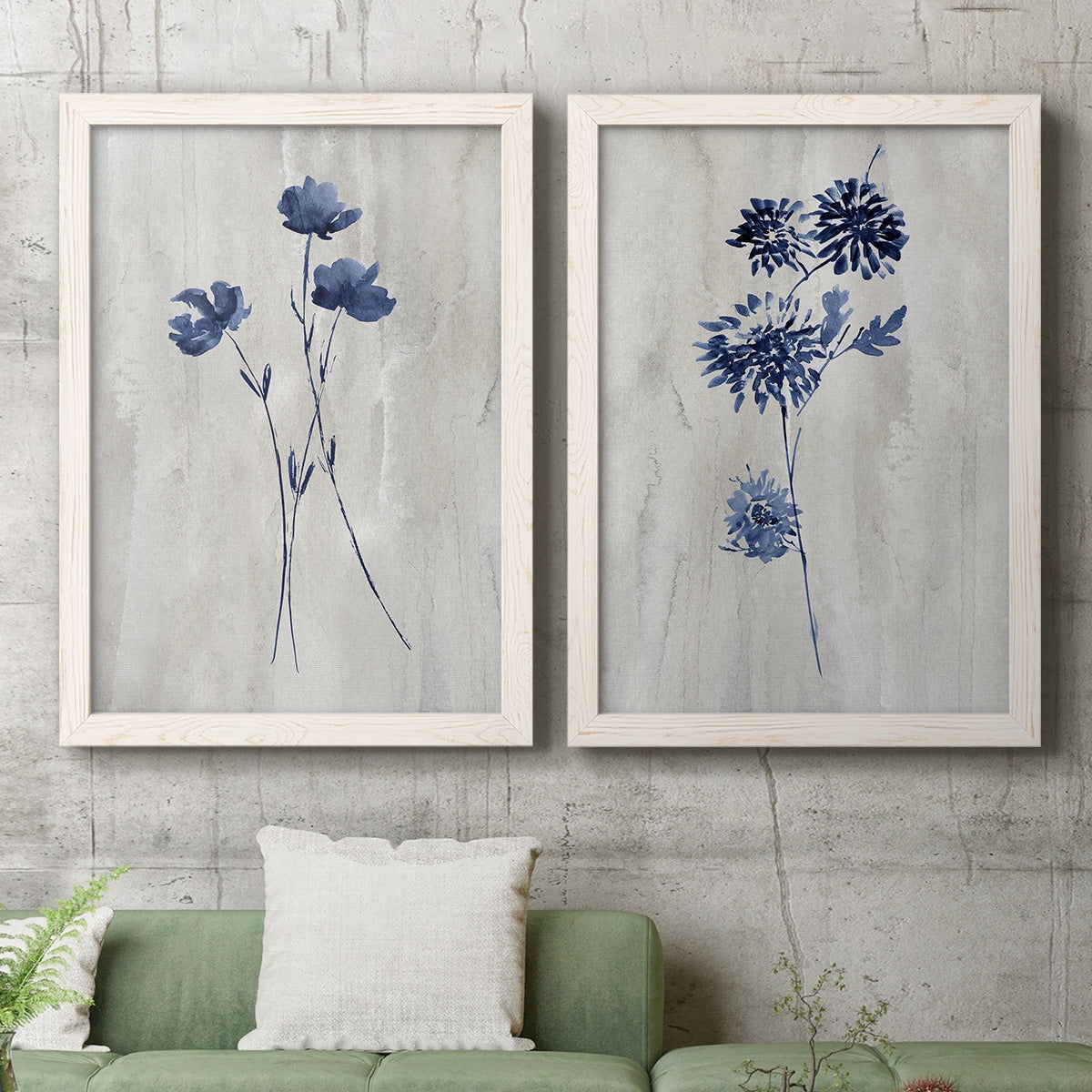 Indigo Botanical III - Premium Framed Canvas 2 Piece Set - Ready to Hang