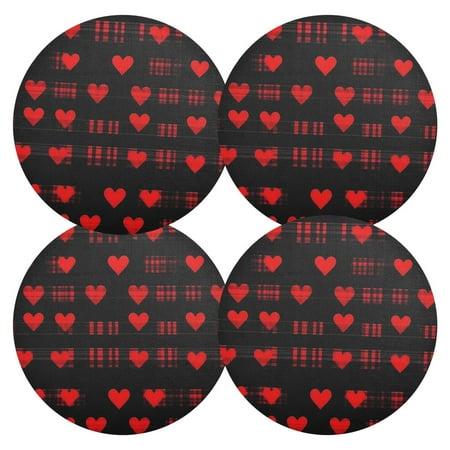 

Ryvnso Hearts Valentine s Day Round Plate Mats Dining Table Placemat Set of 4 for Holiday Decoration