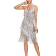 thumbnail image 2 of UPPADA Womens Sequin Tassel Fringe Party Dress Flapper Mini Dress Sleeveless V Neck Spaghetti Strap Dress Evening Party Dance Dress Party Prom Gown Cocktail Dress, 2 of 4