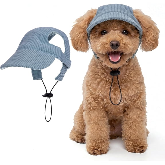 Dog Sun Hat with Ear Holes & Adjustable Strap, Breathable Visor Cap for Medium Large Dogs Outdoor Walking & Beach Use (Blue, Medium)