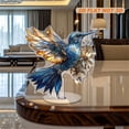 thumbnail image 7 of Rotating acrylic ornament featuring a stunning blue and gold hummingbird with intricate stained glass details on a white background, designed for elegance, 7 of 7
