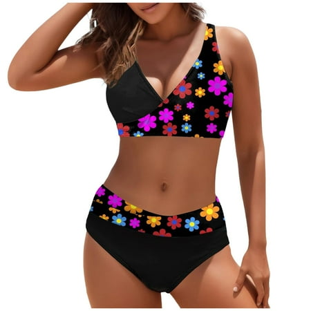 Sngxgn Women s High Waisted Bikini Sets Two Piece Swimsuits Cheeky High Cut Bathing Suits(Purple M)