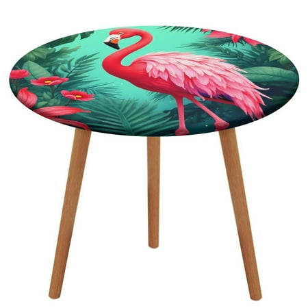 

Tropical Flamingo Floral Print-1 Tablecloth Round Elastic Fitted Waterproof Table Cover Cloth for Dining Room Indoor Outdoor Decor XL-60