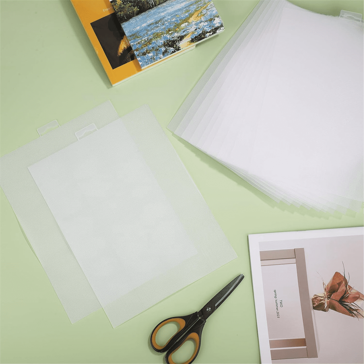 12Pcs 14 Count Plastic Mesh Canvas Sheets, 11x8.2 Inch White Needlepoint Craft Canvas Plastic Grid Sheet