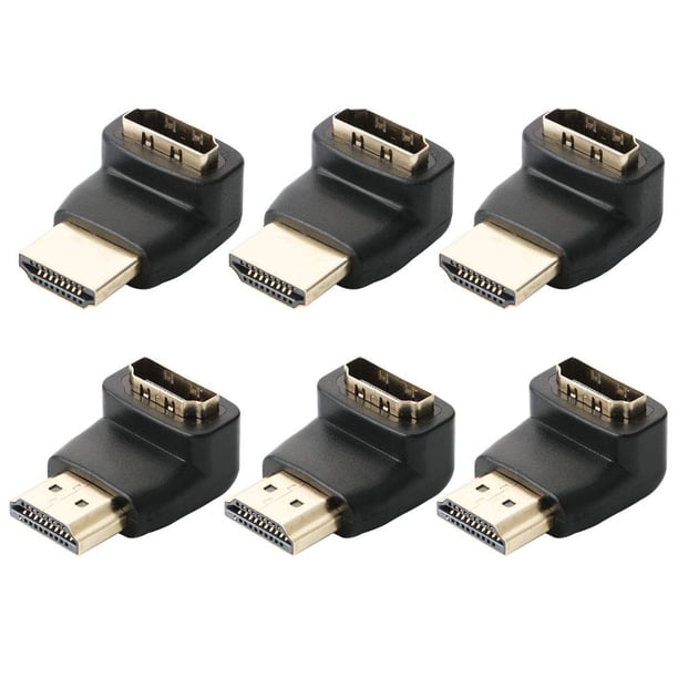 RV 6 conectores HDMI de ángulo recto, adaptadores HDMI macho a hembra de 90 grados y 270 grados, adaptador HDMI de alta velocidad de ángulo recto, cable HDMI de 90 grados y 270 grados, negro brillar Electrónica