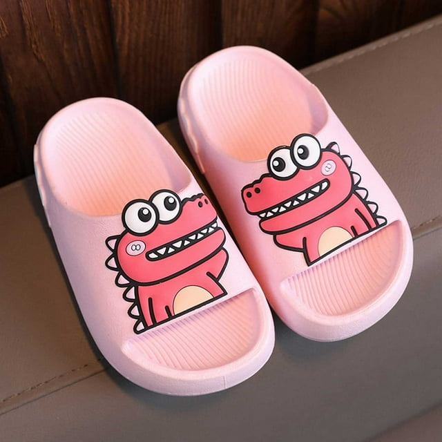 BYHONG Chaussons pour Enfants Dinosaure Mignons Dessin Animé Plage Antidérapants Garçons Filles Chaussures d'Été Chaussons Enfants Intérieur Filles Garçons Chaussons Rouges 10.5(Taille US)