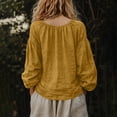 thumbnail image 5 of Tqcoqu Women's Linen Blend V-Neck Gathered Puff Long Sleeve Casual Blouse,Yellow Women's S-XXL, 5 of 6