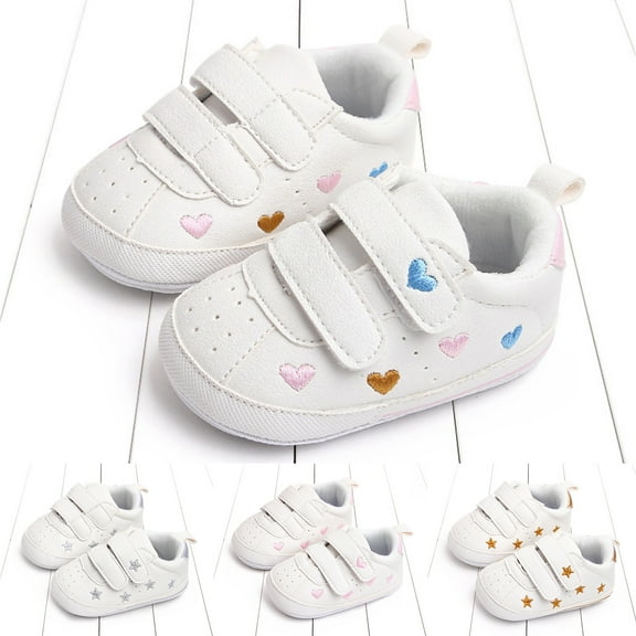 Dakaela Baby Boys Girls Shoes Infant Sneakers Leather Newborn Moccasins Loafers Anti Slip Toddler Flats Crib Shoes with Hook Loop Blue 0-6 Months