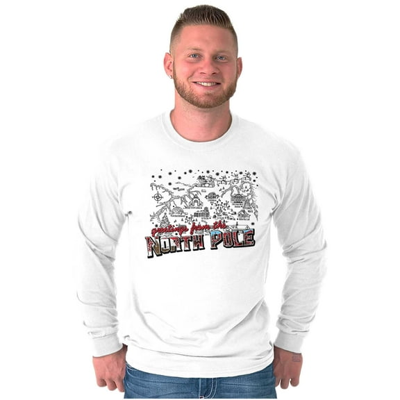 Christmas Greetings From North Pole Long Sleeve TShirt Men Women Brisco Brands S