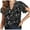 Black, variant on Zhouzou Women's Casual V Neck Floral Print Smocked Short Sleeve Chiffon Blouses Bohemian Top Shirts