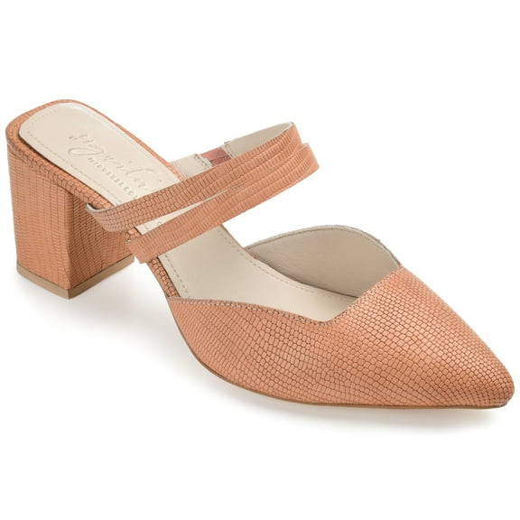 Journee Signature Womens Genuine Leather Kaitlynn Mules Low Block Heel Almond Toe Pumps