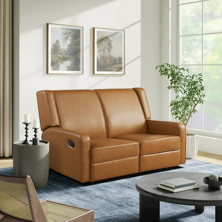 Relax A Lounger Einsley Reclining Loveseat in Caramel Faux Leather