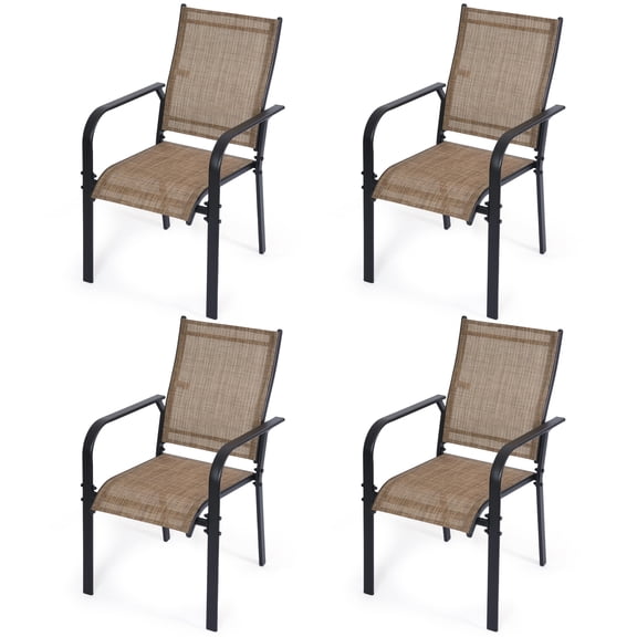 DELMANGO Patio Chairs Set of 4, Outdoor Dining Chairs High Back, All-Weather Padded Textilene Dining Chair for Lawn Porch Garden, Brown(Set of 4)