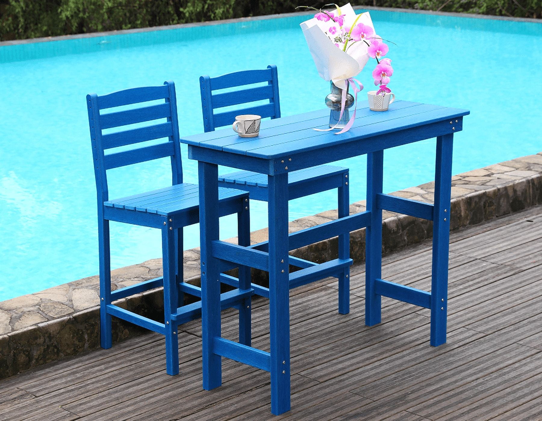 Patio Bar Stool, Tall Leisure Chair for Balcony Garden Outdoor Relax Spot, Navy Blue